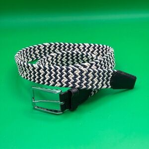 Ghost Golf Cameron Belt Mens 42‎ Navy/White Braided Stretch Chevron Leather Trim